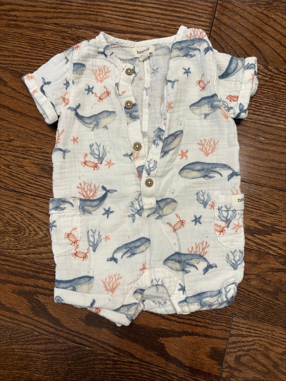 next Baby White Cotton Romper with Blue Whale & Coral Print
